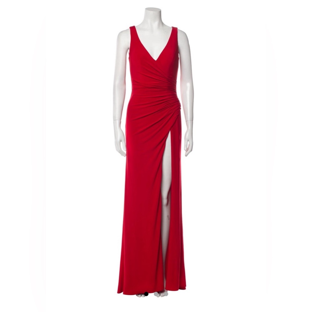 V-neck red dress